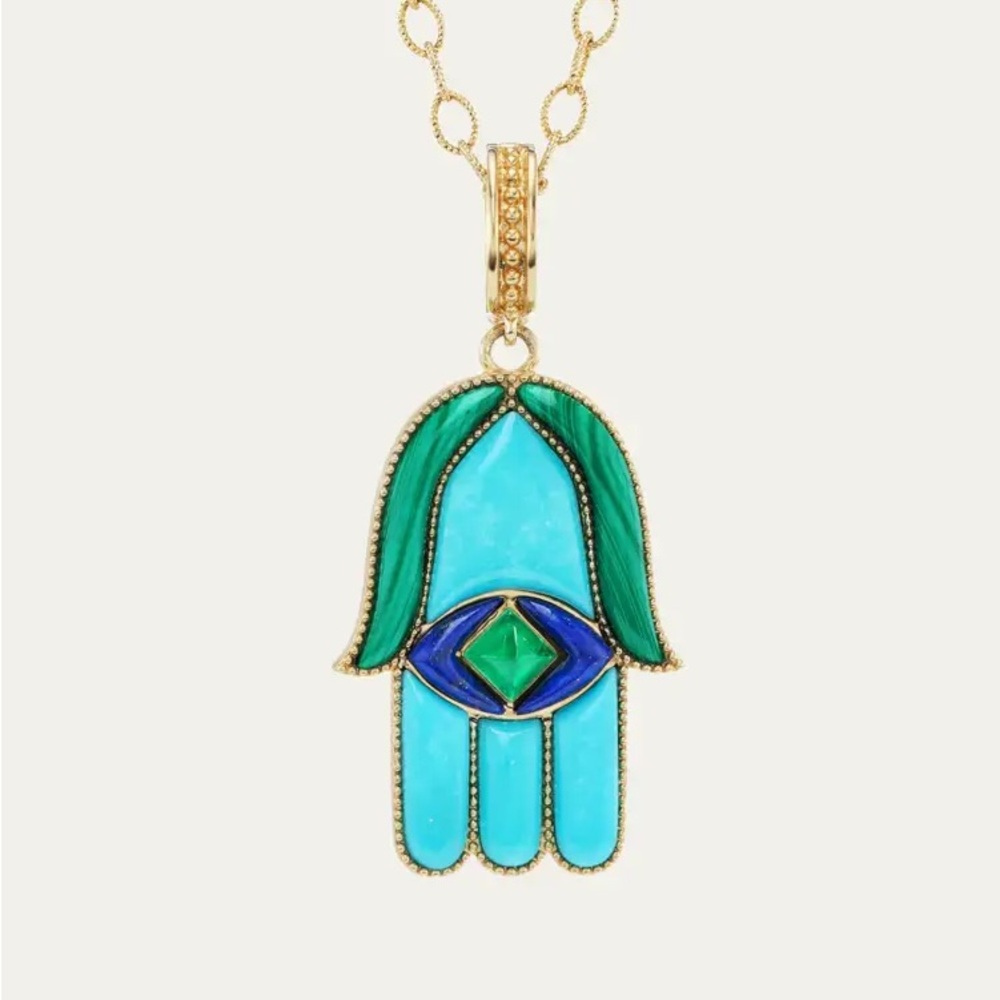 Orly Marcel Inspired Turquoise and Lapis Amulet Hamsa- Custom Made